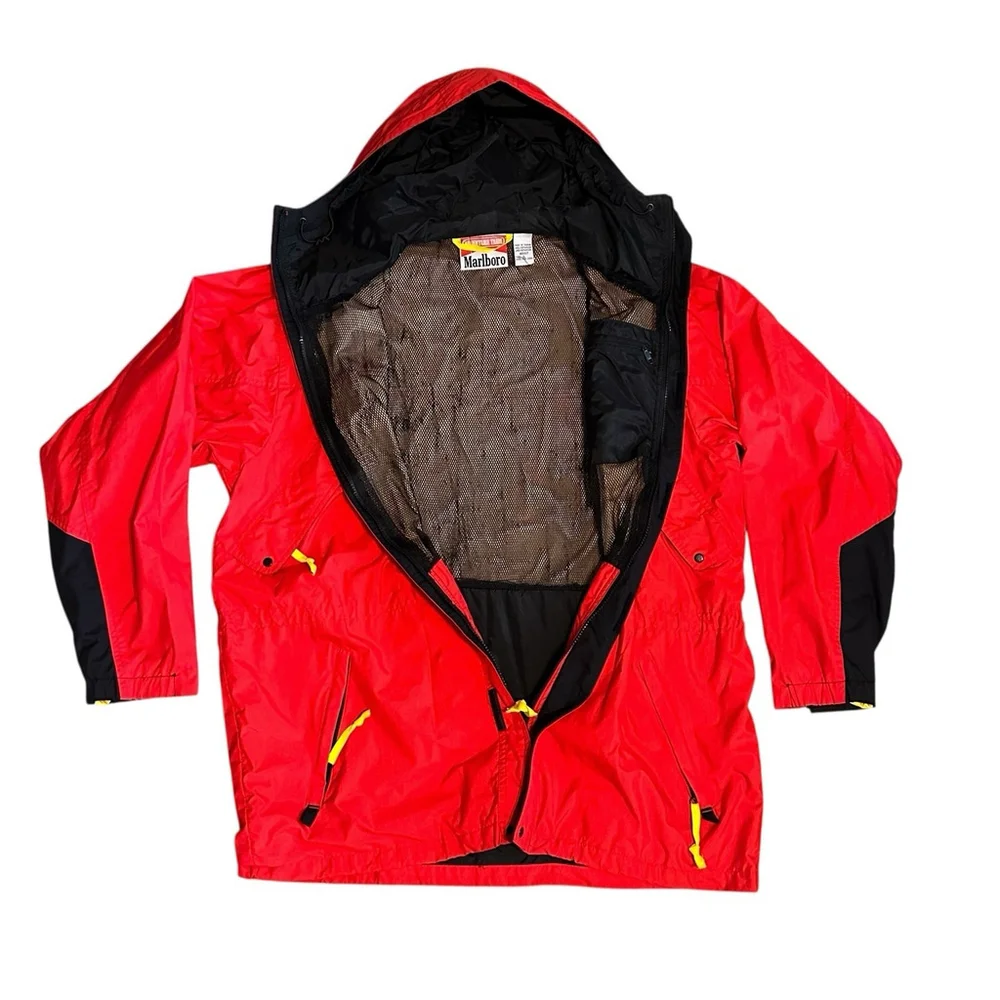 Vintage Marlboro Adventure Team Jacket Mens L Red Full Zip Nylon Mesh Rain Coat